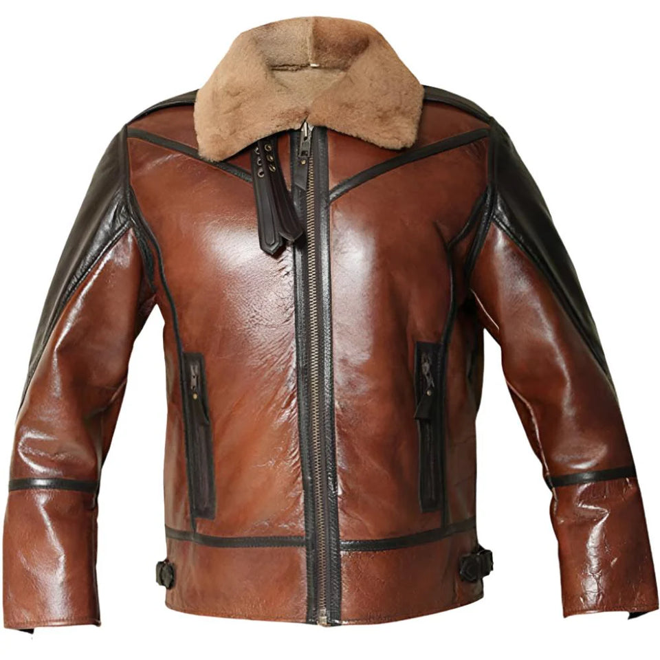 Winter Dark Brown Faux Shearling Pure Sheepskin Leather Jacket For Men