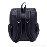 Jet black hand-woven leather backpack – back view with adjustable straps