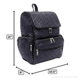 Jet black hand-woven leather backpack – dimensions 15 x 10.5 x 9 inches